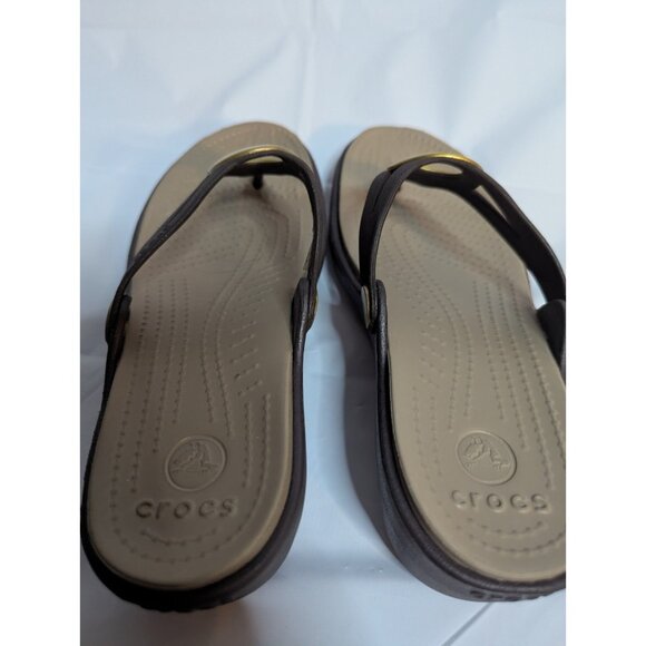 Crocs Sanrah Circle Matte Slide On Sandals Sz 6 Brown Gold - Picture 10 of 10